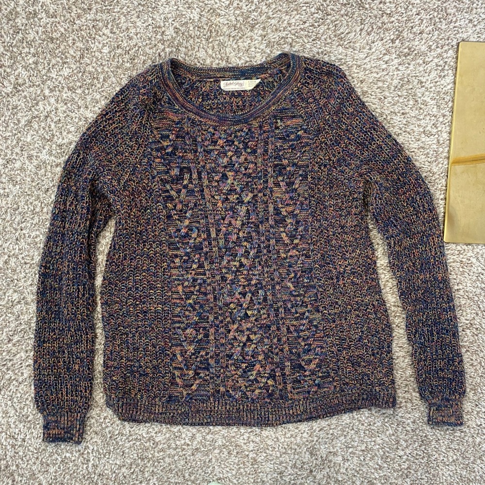 Y2K Faded Glory Multicolored Cable Knit Crewneck Sweater Size L - Picture 7 of 9